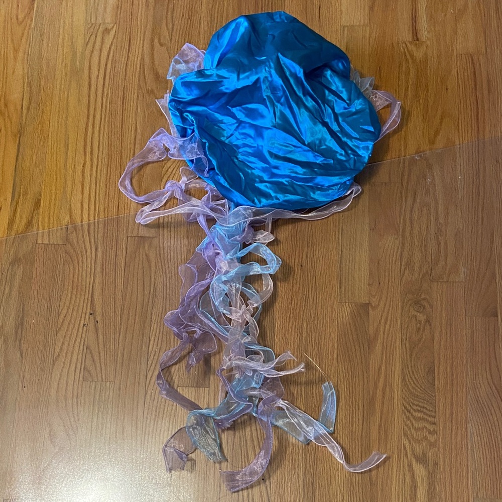 Blue Satin Drawstring Bag with Iridescent Ribbon Accent